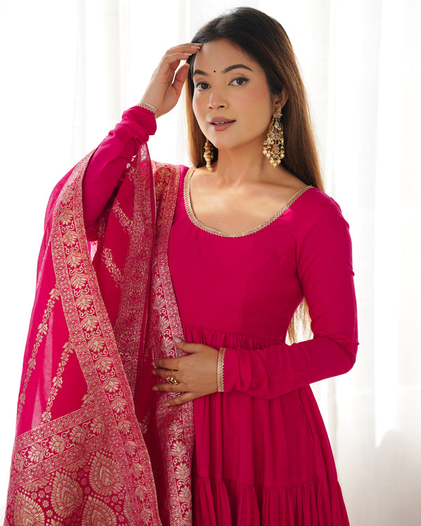 Graceful Roman Silk Chanderi Anarkali Suit – Luxurious Festive & Wedding Wear
