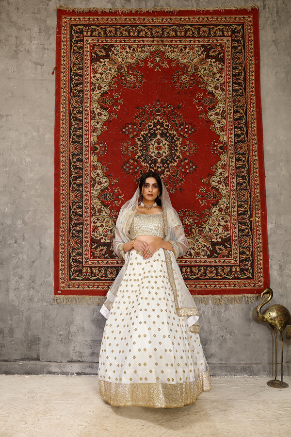 Festive Wear Lehenga Choli White in Net with Sequins Embroidery And Dupatta