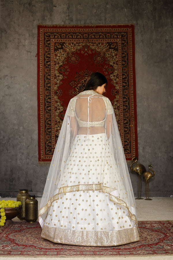 Festive Wear Lehenga Choli White in Net with Sequins Embroidery And Dupatta
