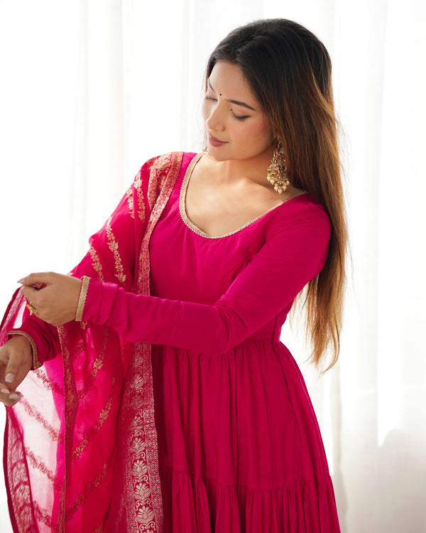 Graceful Roman Silk Chanderi Anarkali Suit – Luxurious Festive & Wedding Wear