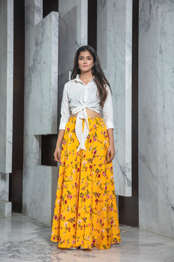 Elegant White Rayon Cottan Printed Crop Top Lehenga