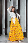 Elegant White Rayon Cottan Printed Crop Top Lehenga