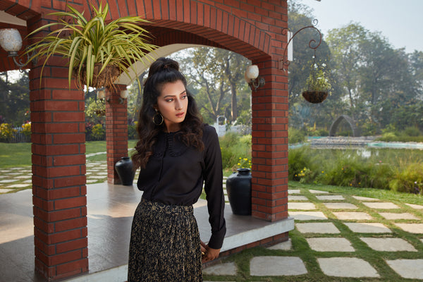 Elegant Black Cotton Fancy Crop Top Lehengas