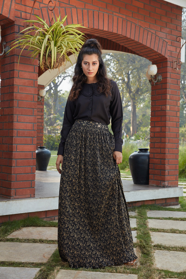 Elegant Black Cotton Fancy Crop Top Lehengas