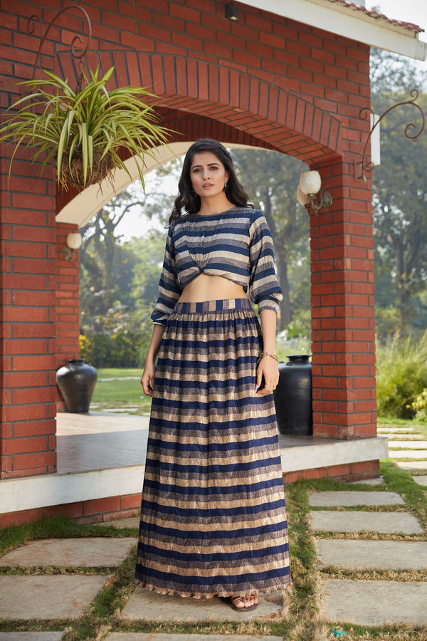 Elegant Navy Blue Imported Fabric fancy Crop Top Lehenga