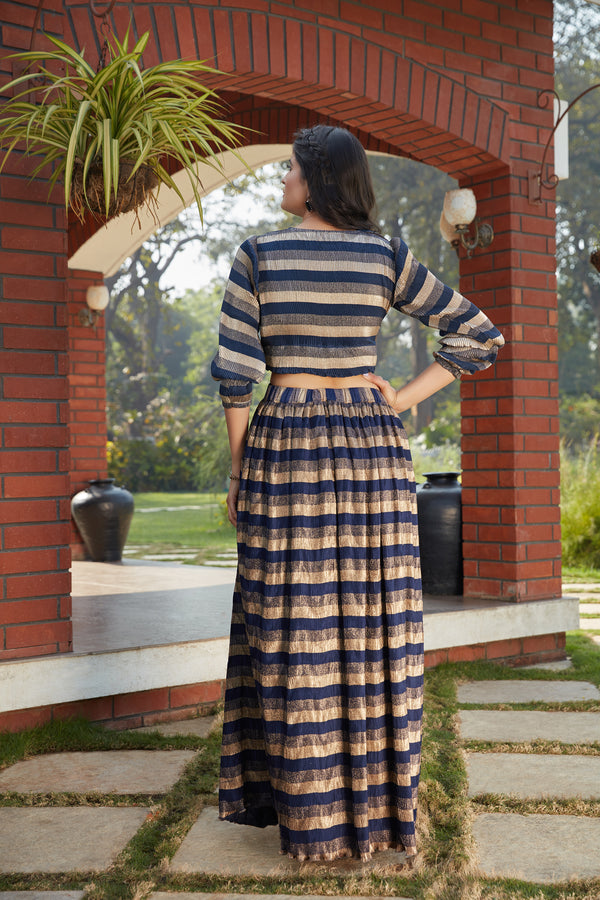 Elegant Navy Blue Imported Fabric fancy Crop Top Lehenga
