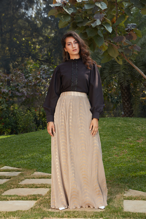 Elegant Black Crop Top Printed Cotton LehengaReady to Wear