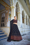 Navy Blue Georgette Festive Wear Lehenga Choli with Thread & Sequins Embroidery Work