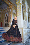 Navy Blue Georgette Festive Wear Lehenga Choli with Thread & Sequins Embroidery Work