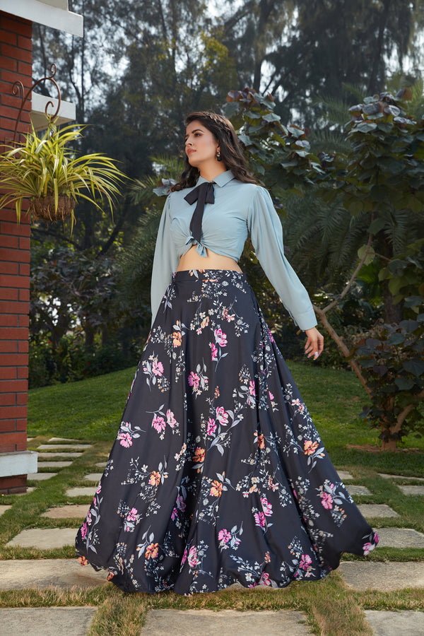 Grey Printed Georgette Cro Topclassic Lehenga