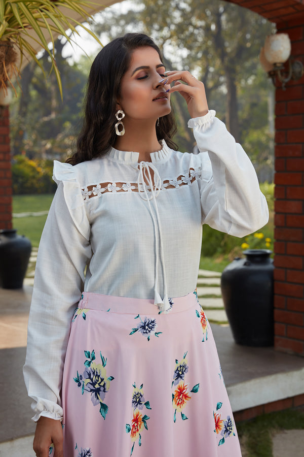 White Printed Cotton Lehenga Ready to Wear