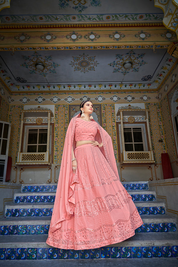Semi-Stitched Georgette Lehenga with Thread and Sequin Embroidery With Dupatta