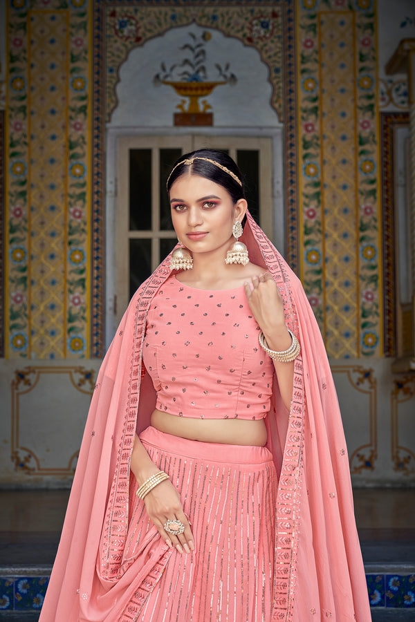 Semi-Stitched Georgette Lehenga with Thread and Sequin Embroidery With Dupatta