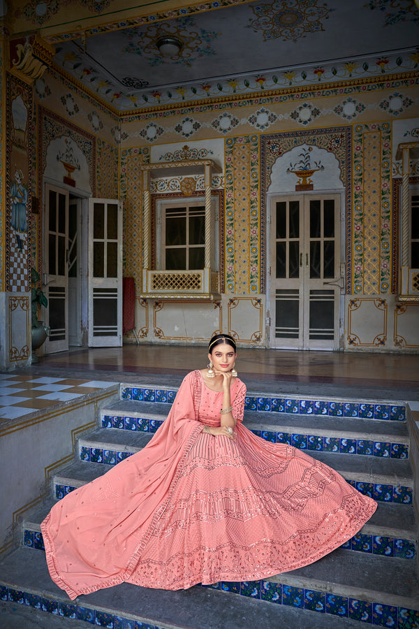 Semi-Stitched Georgette Lehenga with Thread and Sequin Embroidery With Dupatta