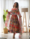 Elegant Tabby Organza Silk Anarkali Set – Fully Stitched with Dupatta & Pant