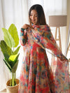 Elegant Tabby Organza Silk Anarkali Set – Fully Stitched with Dupatta & Pant