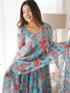 Elegant Tabby Organza Silk Anarkali Set – Fully Stitched with Dupatta & Pant