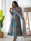 Elegant Tabby Organza Silk Anarkali Set – Fully Stitched with Dupatta & Pant
