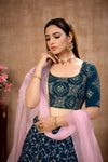 Blue Georgette & Net Lehenga with Metallic Foil & Gota Patti Embroidery