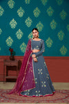 Blue & Magenta Georgette Lehenga with Pigment Foil & Mirror Work