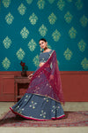 Blue & Magenta Georgette Lehenga with Pigment Foil & Mirror Work