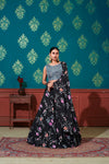 Black & Grey Silk Lehenga with Printed & Sequin Embroidery Work