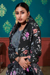 Black & Grey Silk Lehenga with Printed & Sequin Embroidery Work