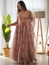 Elegant Dusty Hue Tabby Organza Silk Anarkali Set – Fully Stitched with Dupatta & Belt