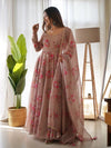 Elegant Dusty Hue Tabby Organza Silk Anarkali Set – Fully Stitched with Dupatta & Belt