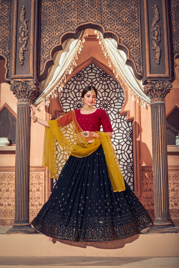 Navy Blue Georgette Lehenga with Thread & Sequin Embroidery And Net Dupatta