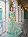 Pista Green Georgette Lehenga with Thread & Sequin Embroidery