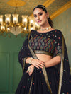 Navy Blue Georgette Lehenga with Thread And Sequin Embroidery