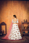 White Peach Net Lehenga with Thread & Sequence Embroidery Work And Net Dupatta