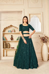 Elegant Green Georgette Lehenga with Thread & Sequence Embroidery & Net Dupatta