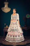 Pearl White Georgette Lehenga with Multi Thread, Sequence & Gota Patti Embroidery Work