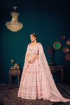 Powder Pink Georgette Lehenga with Multi Thread & Gota Patti Embroidery Work