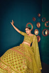 Green Lime Georgette Lehenga with Multi Thread & Gota Patti Embroidery Work