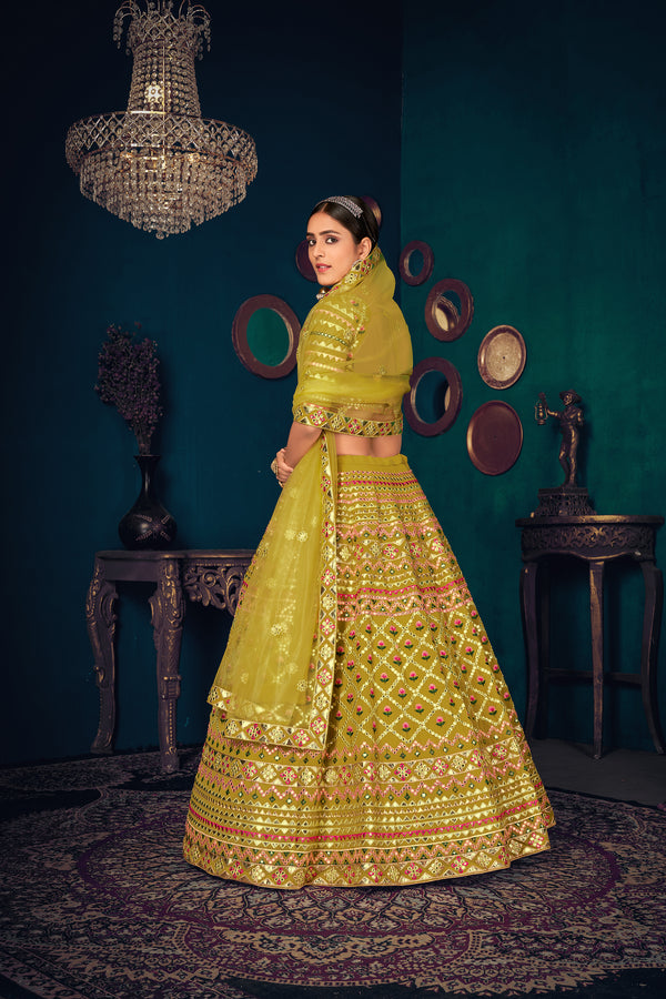 Green Lime Georgette Lehenga with Multi Thread & Gota Patti Embroidery Work