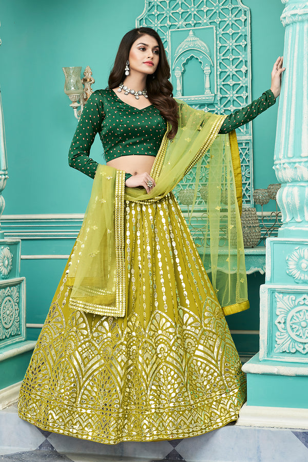 Florance Green Georgette Lehenga with Gota Patti & Pigment Foil Printed Work