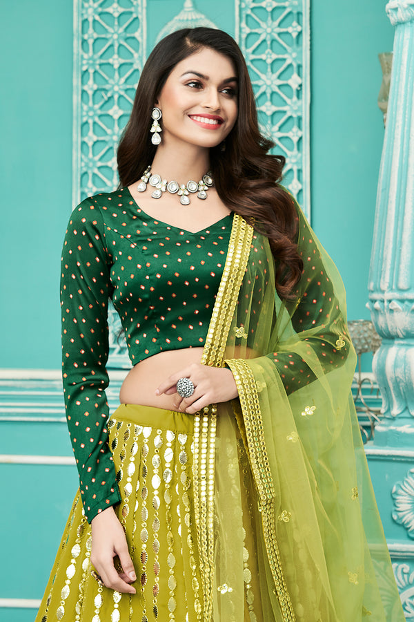 Florance Green Georgette Lehenga with Gota Patti & Pigment Foil Printed Work