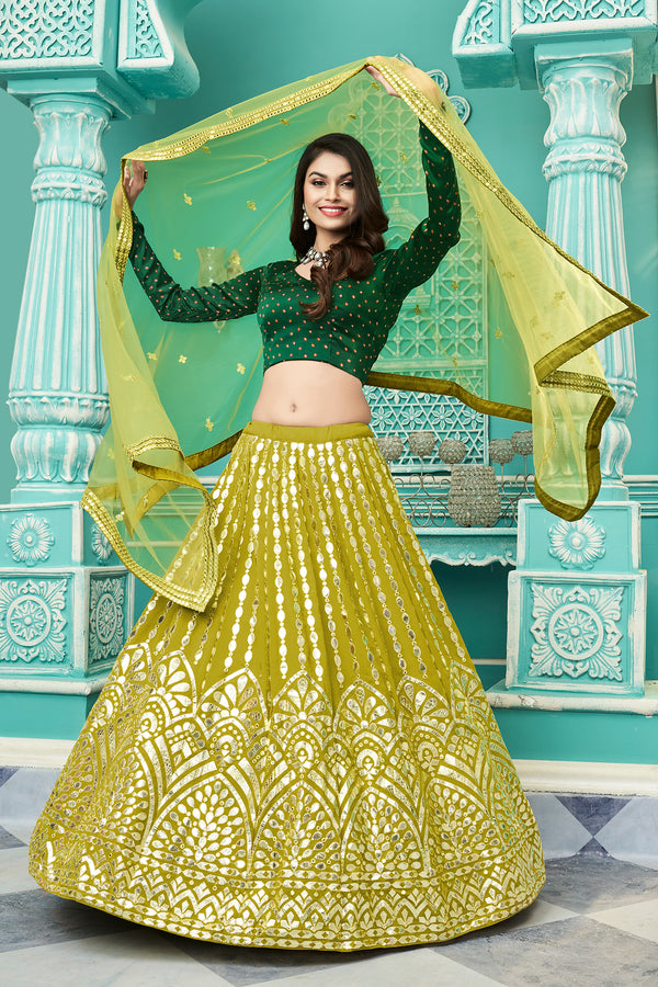Florance Green Georgette Lehenga with Gota Patti & Pigment Foil Printed Work