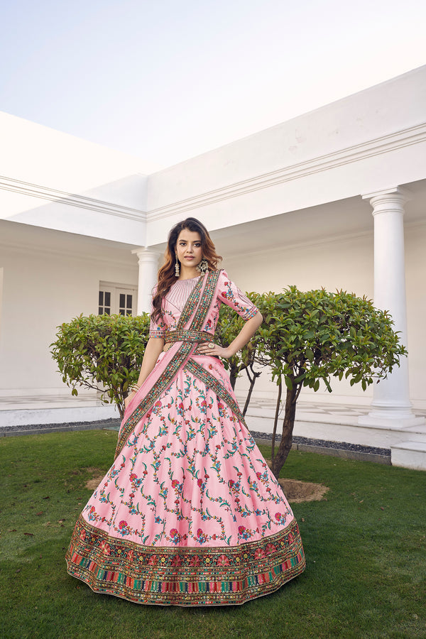 Pink Silk Lehenga with Exquisite Thread & Sequin Embroidered Work