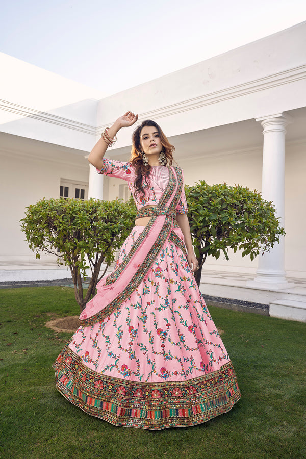 Pink Silk Lehenga with Exquisite Thread & Sequin Embroidered Work
