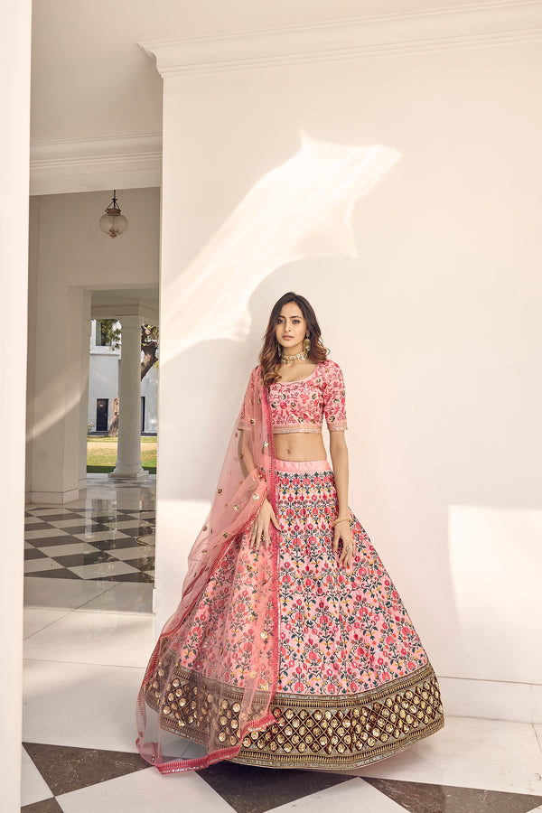 Graceful Pink Art Silk Lehenga with Thread & Sequin Embroidery