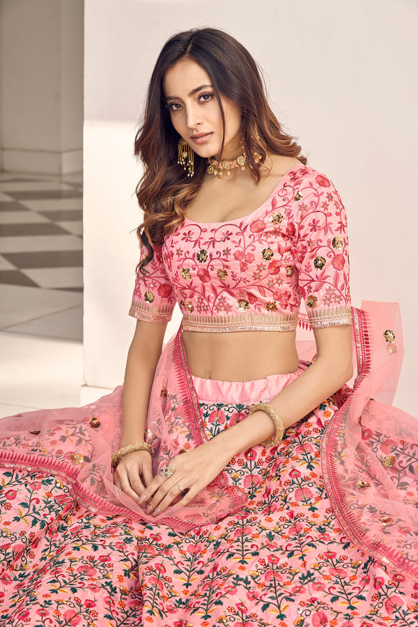 Graceful Pink Art Silk Lehenga with Thread & Sequin Embroidery