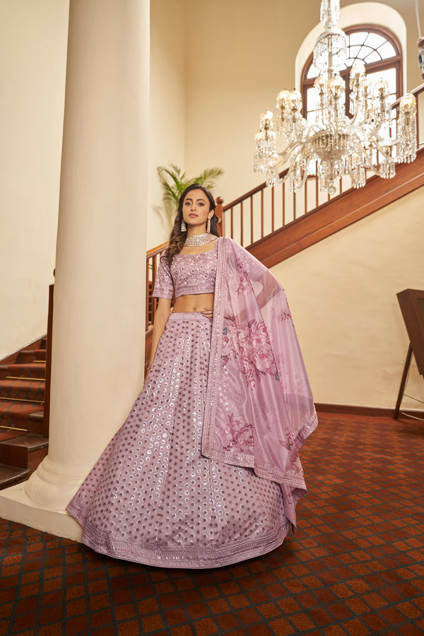 Graceful Dusty Pink Art Silk Lehenga with Thread & Sequin Embroidery