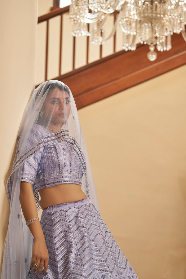 Elegant Lavender Silk Lehenga with Thread & Sequin Embroidery Work