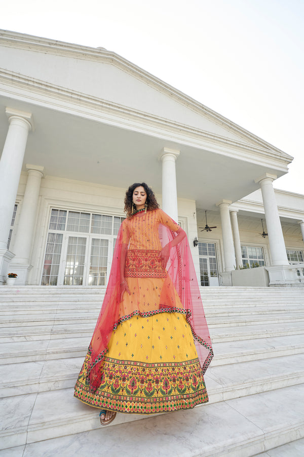 Radiant Yellow Chinon Chiffon Lehenga with Gota Patti, Thread & Sequin Embroidery Work