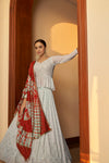 Sky Blue Georgette Lehenga with Embellished Mukaish & Shibori Print
