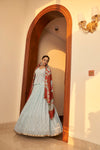 Sky Blue Georgette Lehenga with Embellished Mukaish & Shibori Print